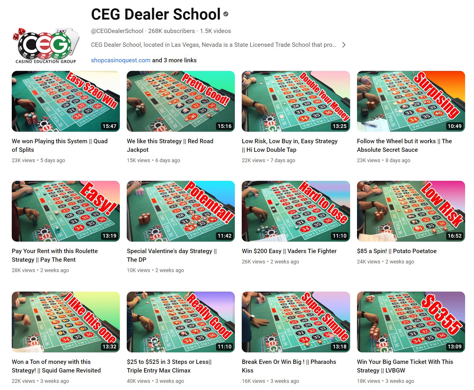 An example YouTube channel that suggests systems they say win reliably